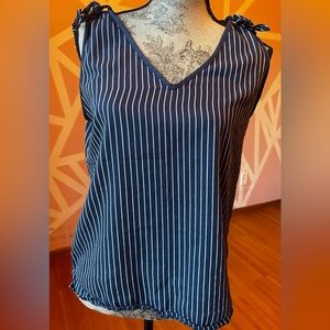 Banana Republic navy-striped tank with shoulder details, size small.